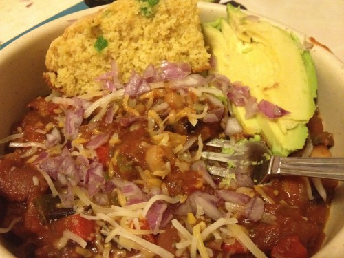 veggie chili, chili, cornbread, jalapeno cornbread, vegetarian, vegan, recipe